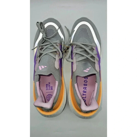 Adidas 11W / 9.5 M Ultraboost Light Running Shoes Grey Violet Orange IE1762 - Picture 10 of 15